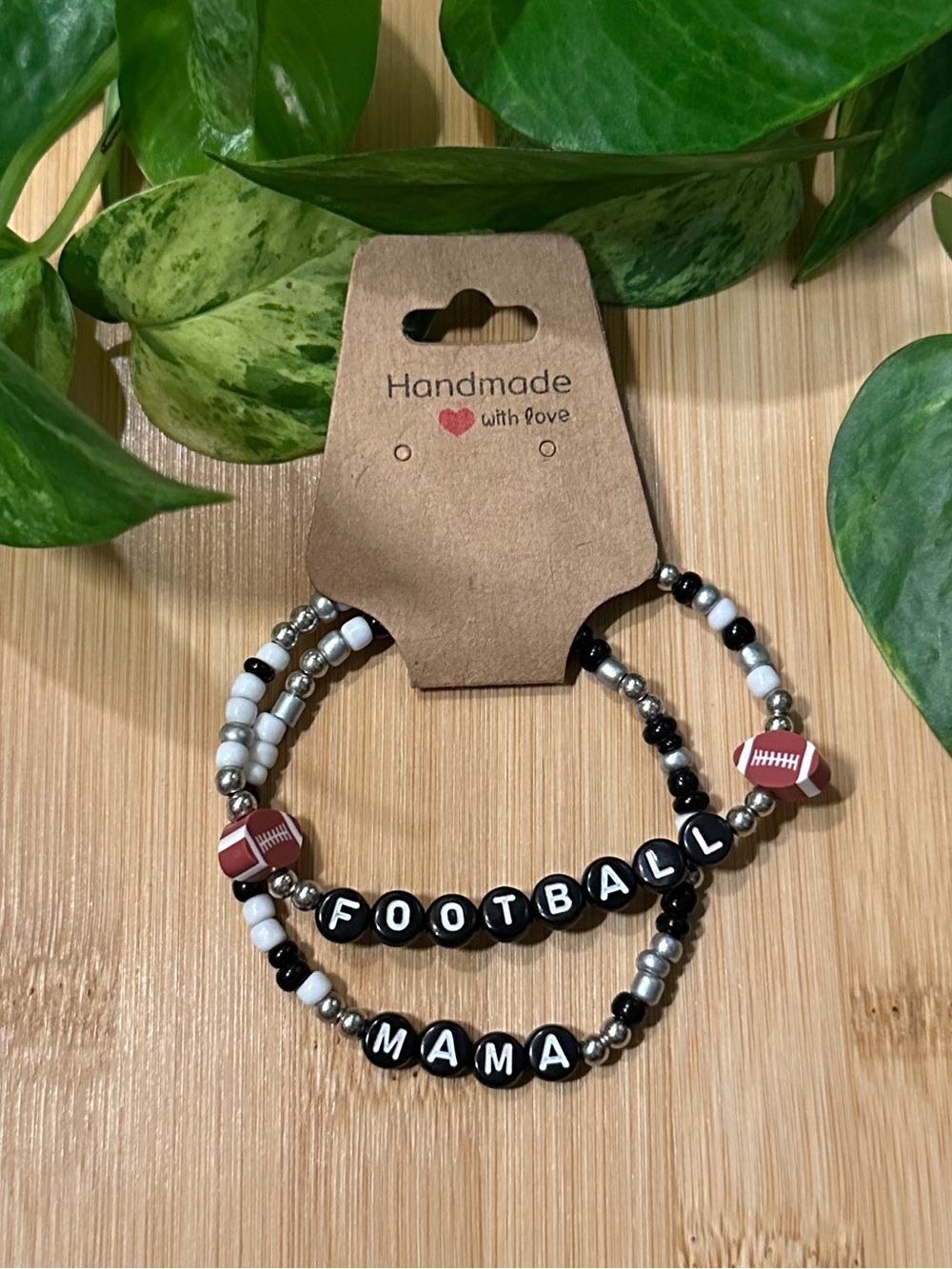 🏈✨ Football Mama 2-Piece Stretchy Beaded Bracelet Set | Handmade | Mom Stack 🏈